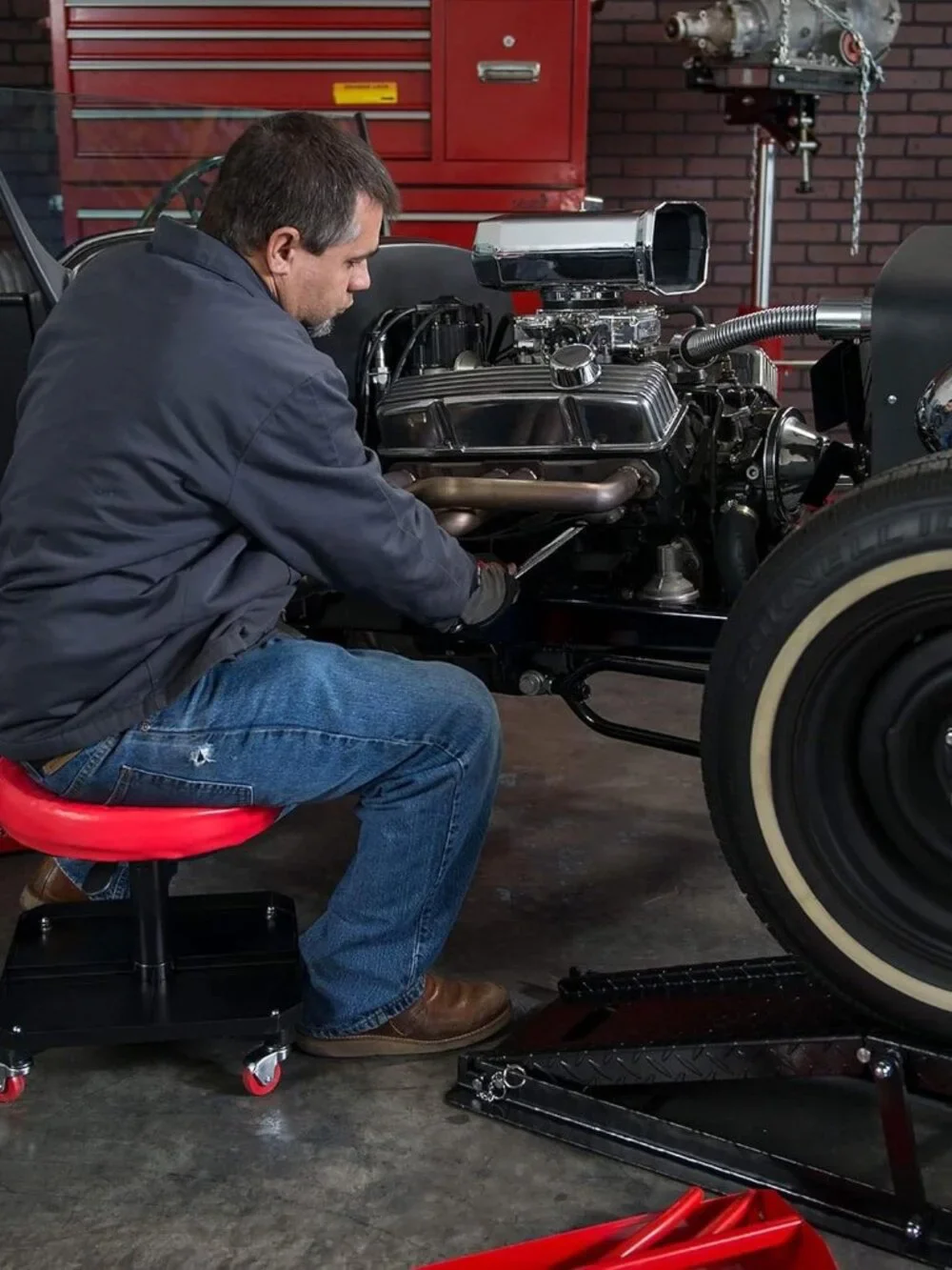 TR6350 Rolling Pneumatic Creeper Garage/Shop Seat: Padded Adjustable Mechanic St - Picture 6 of 7